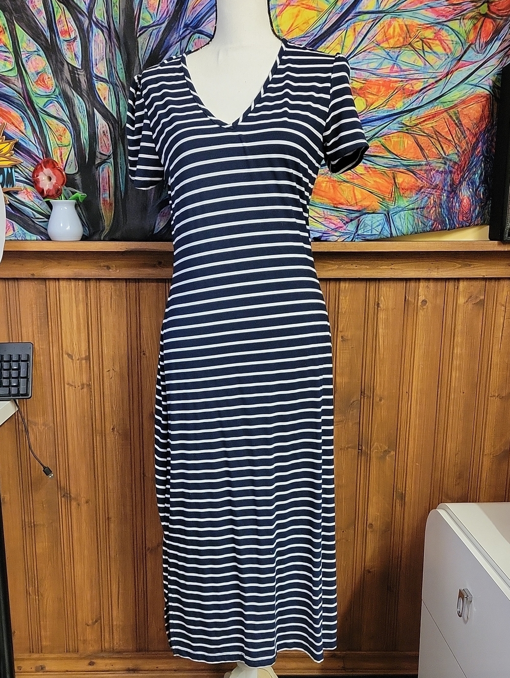 Lili's Closet Striped Navy and White V-Neck Women’s Dress